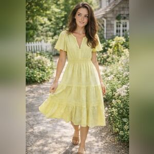 Anthropologie Lemon Citron Tiered Maxi Dress Linen Blend